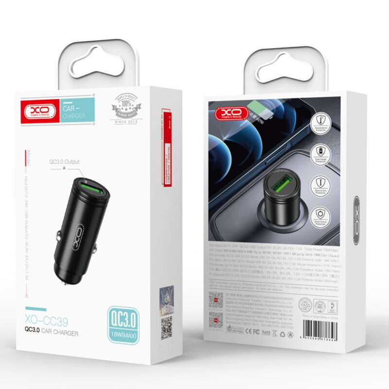 XO car charger CC39 QC 18W 1x USB black - Bild 5