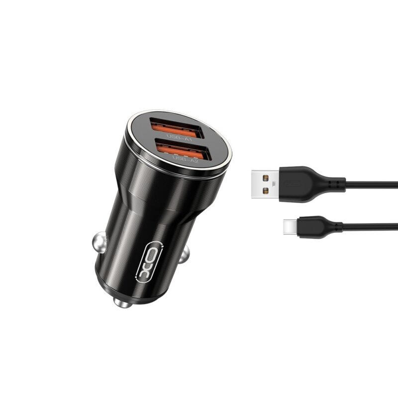 XO car charger CC48 2x USB 2,4A black + USB-C cable