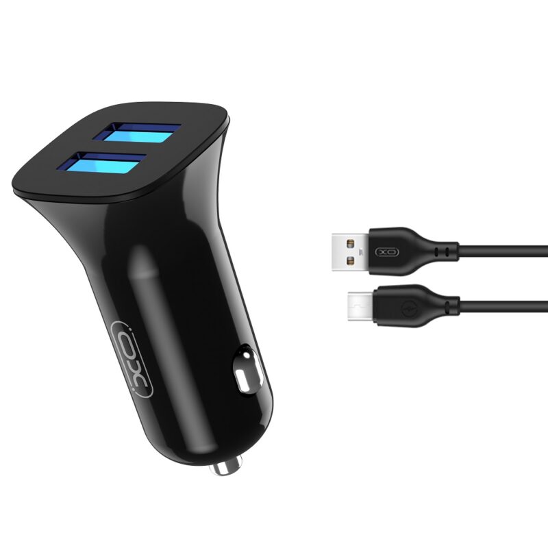 XO car charger TZ10 2x USB 2,4A black + USB-C cable