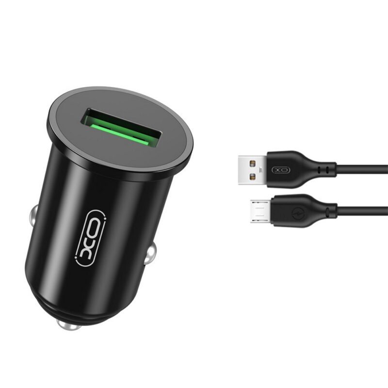 XO car charger TZ12 QC 3.0 18W 1x USB black + microUSB cable