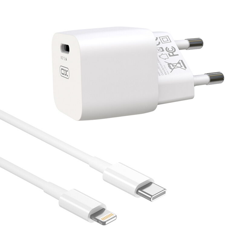 XO wall charger CE01B PD 20W 1x USB-C white + cable USB-C - Lightning