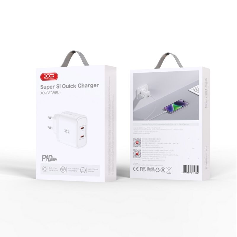 XO wall charger CE08 PD 50W 2x USB-C white - Bild 3