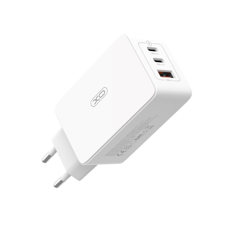 XO wall charger CE13 PD QC 3.0 65W 1x USB 2x USB-C white + USB-C - USB-C cable - Bild 3