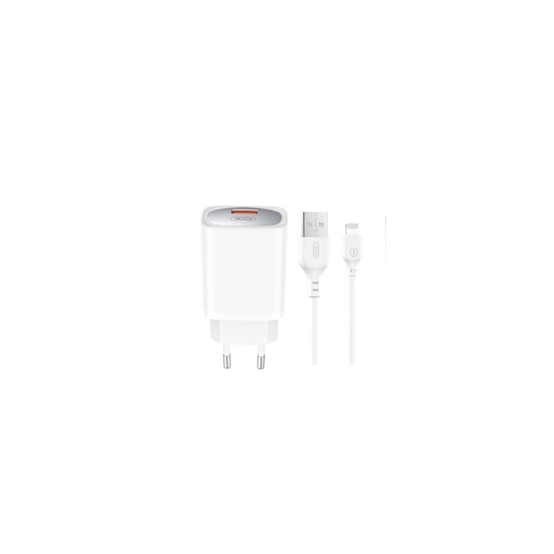 XO wall charger CE19 QC 18W 1x USB white + cable Lightning