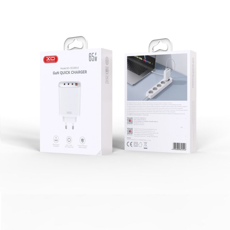 XO wall charger CE23 PD 65W 3x USB-C 1x USB white - Bild 3