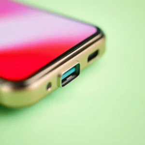 Närbild av en iPhones laddningsport inför reparation