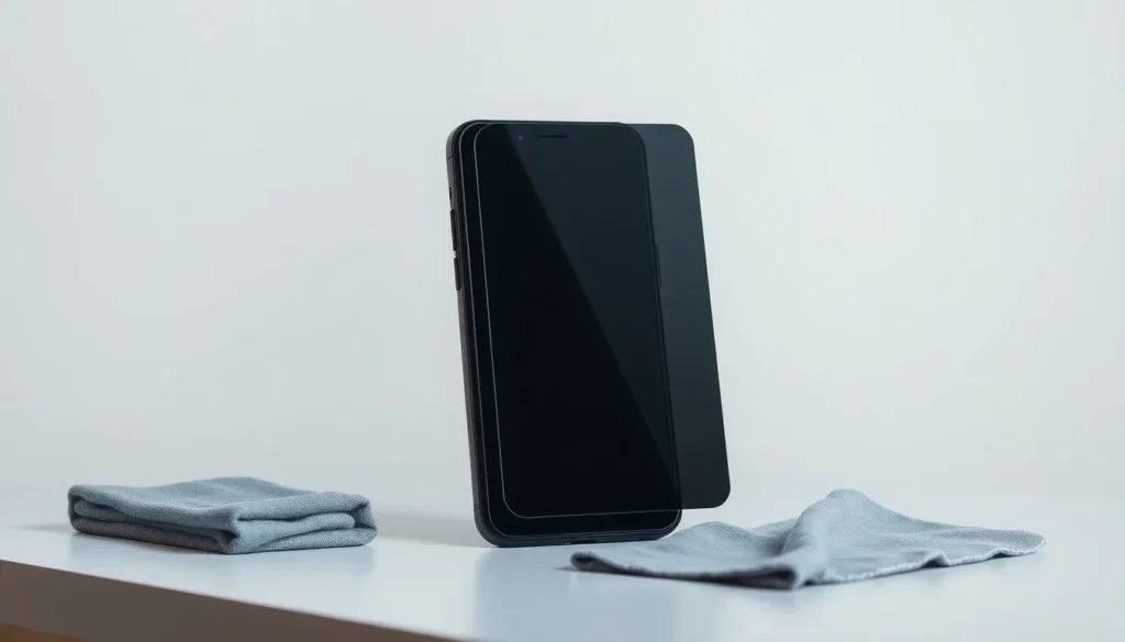 Privacy-skärmskydd visat från sidan på en iPhone 16 Pro Max