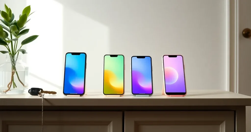 Fyra mobiltelefoner för en familj som väljer egna mobilnummer