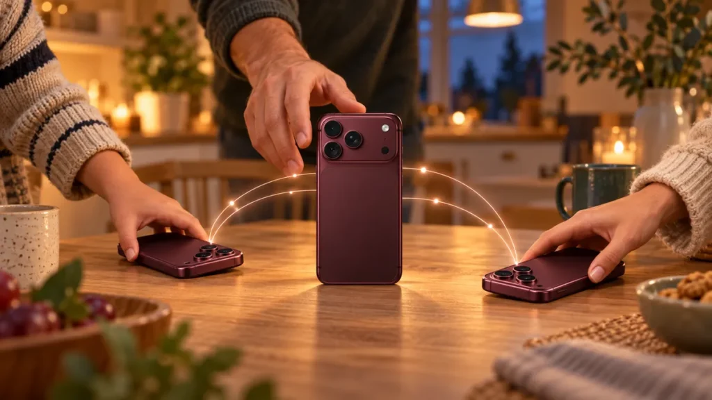 Tre iPhone 18 delas av en familj runt ett varmt köksbord