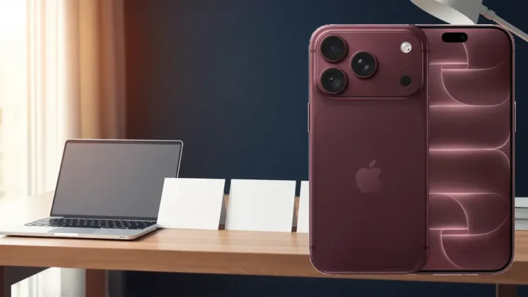 iPhone 18 framifrån och bakifrån med dator och kravkort för företag