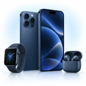iPhone 18 Pro (256 GB) med surfa 50 gb och smartwatch och bluetooth-hörlurar
