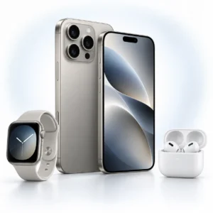 iPhone 18 Pro (256 GB) med surfa obegränsat och smartwatch och bluetooth-hörlurar