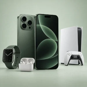 iPhone 18 Pro (256 GB) med surfa obegränsat och smartwatch, bluetooth-hörlurar och playstation 5 digital