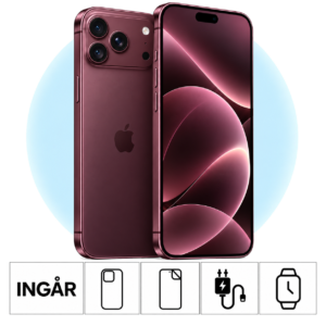iPhone 18 Pro Max i Bourgogne med PlayStation 5 Digital och inkluderade tillbehör.