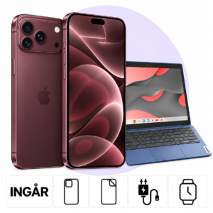 iPhone 18 Pro Max i Bourgogne med PlayStation 5 Digital och inkluderade tillbehör.