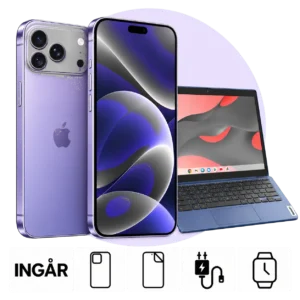 iPhone 18 Pro Max (256 GB) med Lenovo Chromebook. Skal, skärmskydd, laddare och smartwatch ingår.