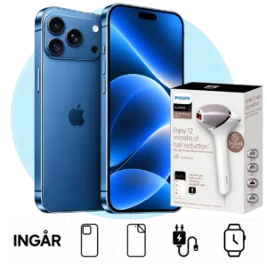 iPhone 18 Pro Max (256 GB) med Philips BRI947. Skal, skärmskydd, laddare och smartwatch ingår.