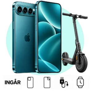 iPhone 18 Pro Max (256 GB) med Xiaomi Scooter 5. Skal, skärmskydd, laddare och smartwatch ingår.