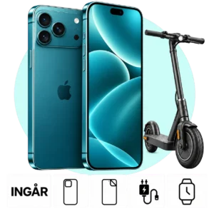 iPhone 18 Pro Max (256 GB) med Xiaomi Scooter 5. Skal, skärmskydd, laddare och smartwatch ingår.