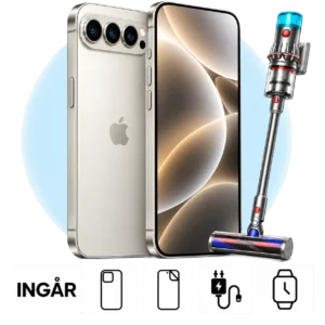 iPhone 18 Pro Max (256 GB) med Dyson V12. Skal, skärmskydd, laddare och smartwatch ingår.