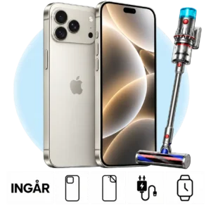 iPhone 18 Pro Max (256 GB) med Dyson V12. Skal, skärmskydd, laddare och smartwatch ingår.