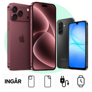 iPhone 18 Pro Max i Bourgogne med PlayStation 5 Digital och inkluderade tillbehör.