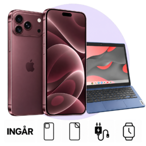 iPhone 18 Pro Max i Bourgogne med PlayStation 5 Digital och inkluderade tillbehör.