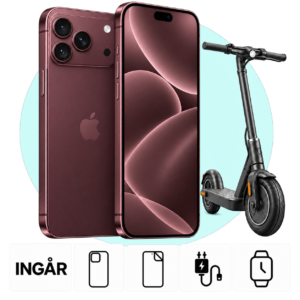 iPhone 18 Pro Max i Bourgogne med PlayStation 5 Digital och inkluderade tillbehör.