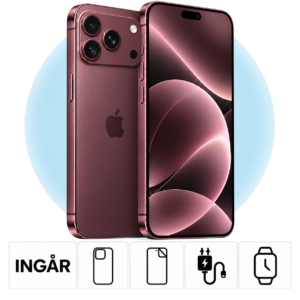 iPhone 18 Pro Max i Bourgogne med PlayStation 5 Digital och inkluderade tillbehör.