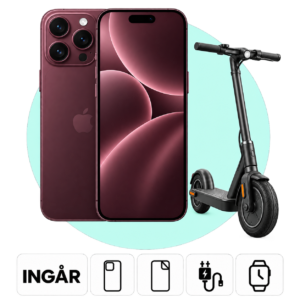 iPhone 18 Pro Max i Bourgogne med PlayStation 5 Digital och inkluderade tillbehör.