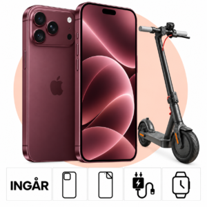 iPhone 18 Pro Max i Bourgogne med PlayStation 5 Digital och inkluderade tillbehör.