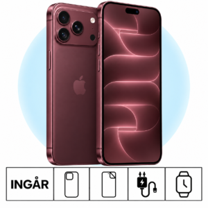 iPhone 18 Pro Max i Bourgogne med PlayStation 5 Digital och inkluderade tillbehör.