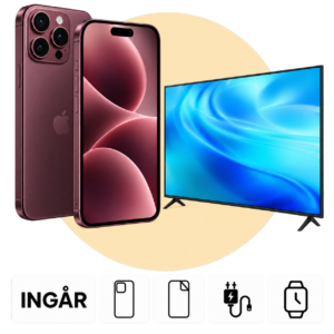 iPhone 18 Pro Max i Bourgogne med PlayStation 5 Digital och inkluderade tillbehör.