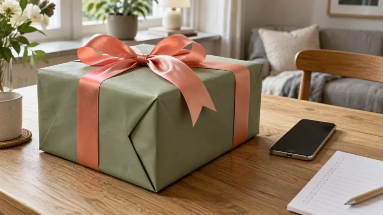 Presentpaket och en generisk mobil på ett bord