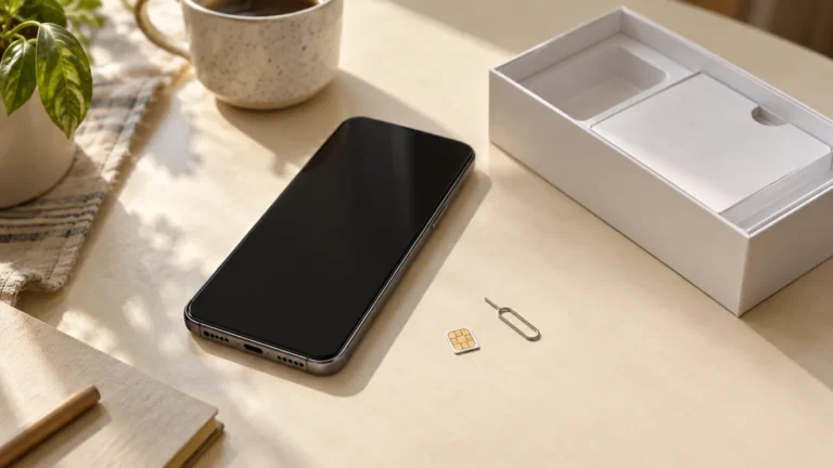 Generisk mobil med SIM-kort och tom förpackning