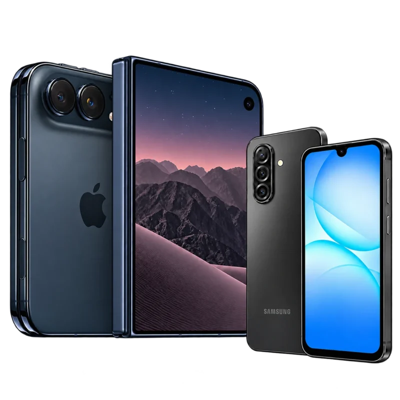 IPhone 18 Duo 256 GB med Samsung A17 128 GB – familjepaket för tre