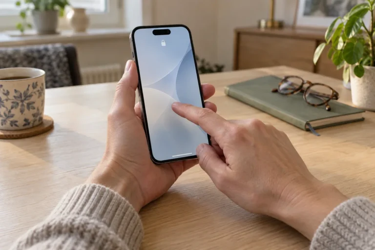 En person testar pekskärmen på en iPhone med ett finger – illustration