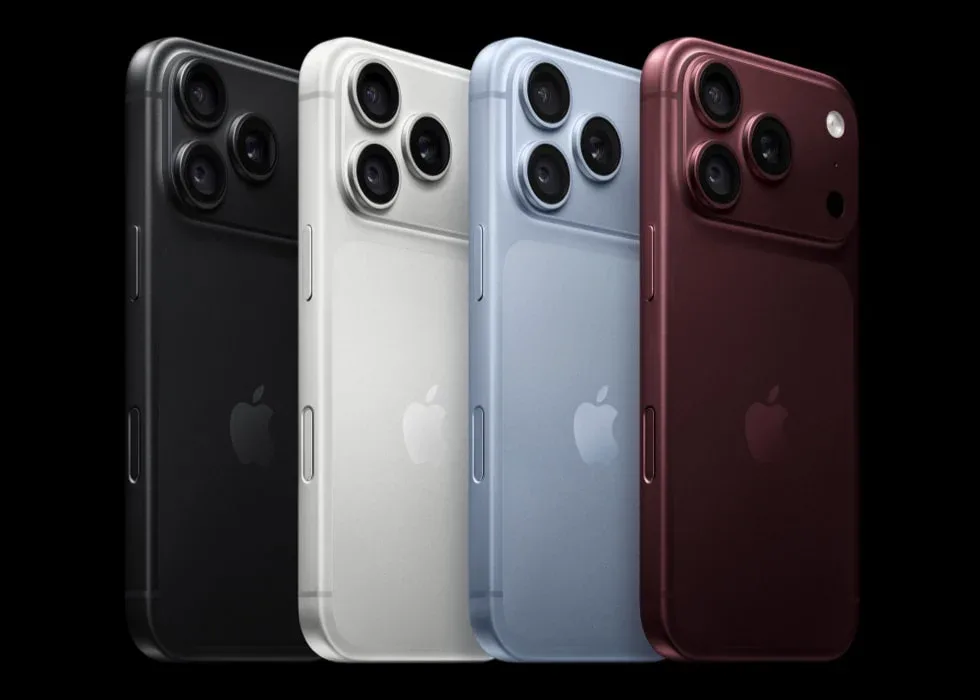 iPhone 18 Pro i svart, silver, glacier och burgundy.