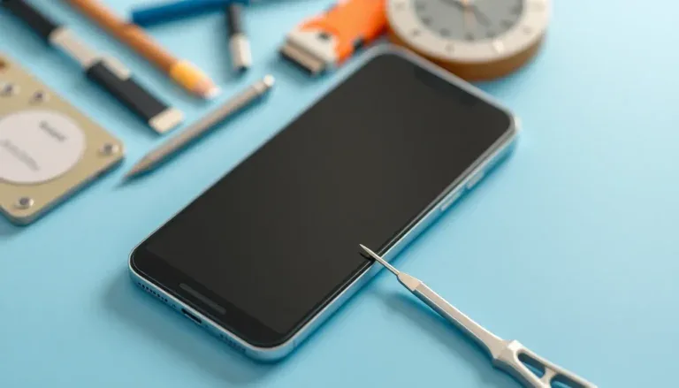 Smartphone med skärm och reparationsverktyg