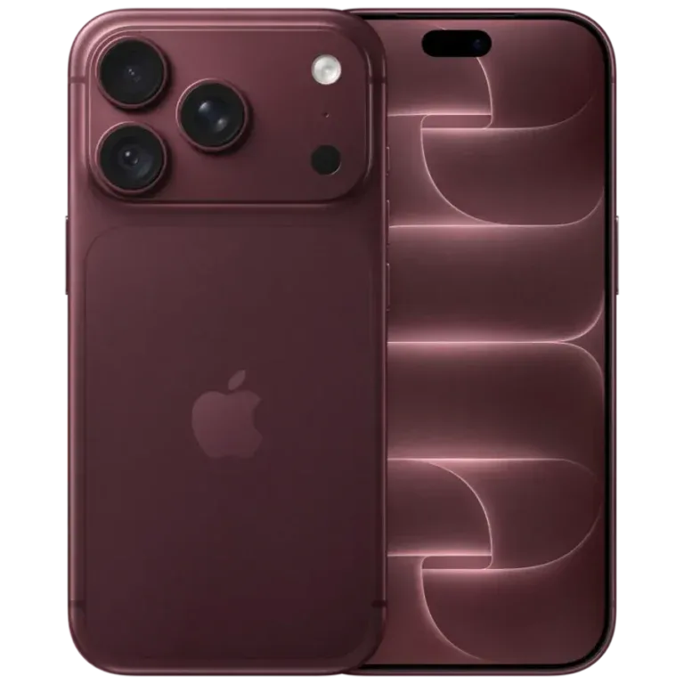 iPhone 18 Pro i bourgogne, fram- och baksida