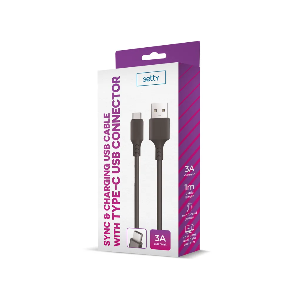 Setty sladd USB – USB-C 1,0 m 3A svart