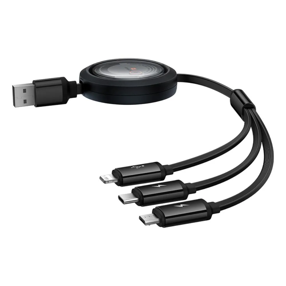 Baseus Free2Draw Uttagsbar Kristallsnabbladdningskabel USB till M+L+C 3.5A 1.1m Cluster Svart