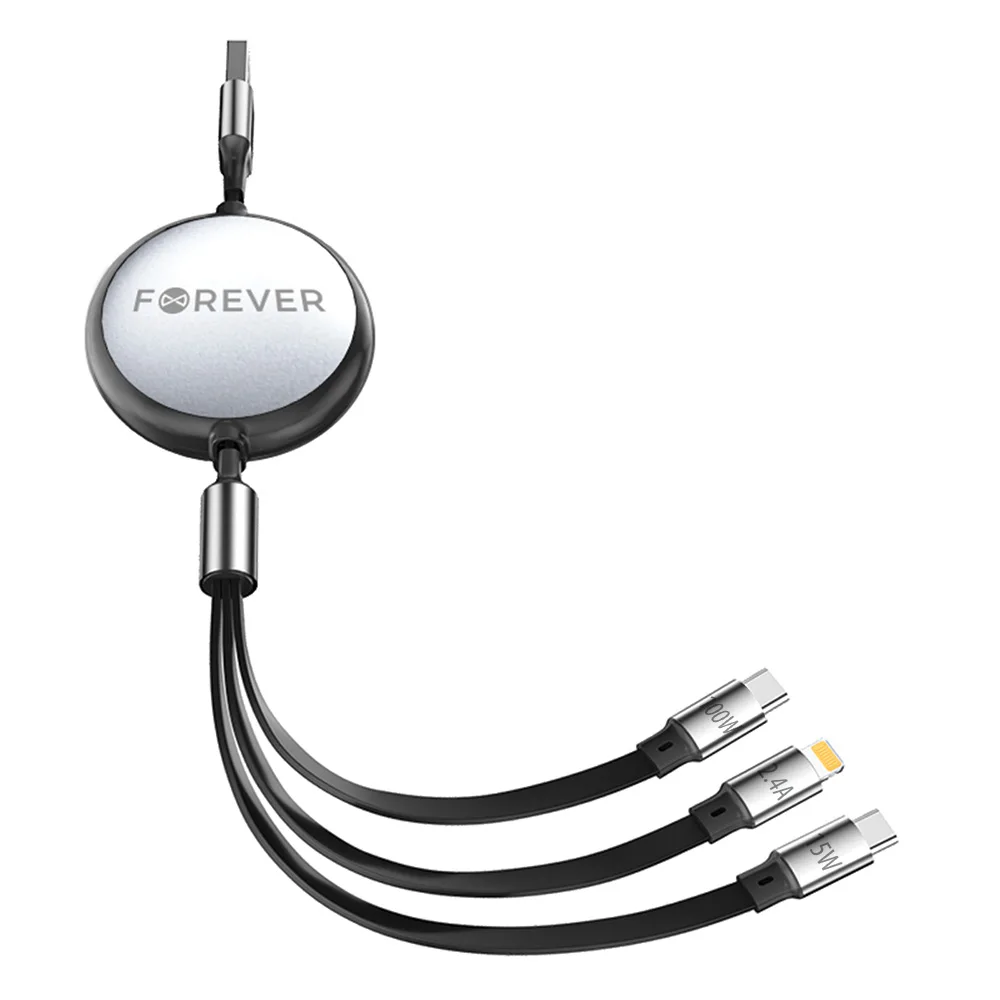 Forever 3in1 cable USB – Lightning + 2x USB-C 1,2 m 100W black