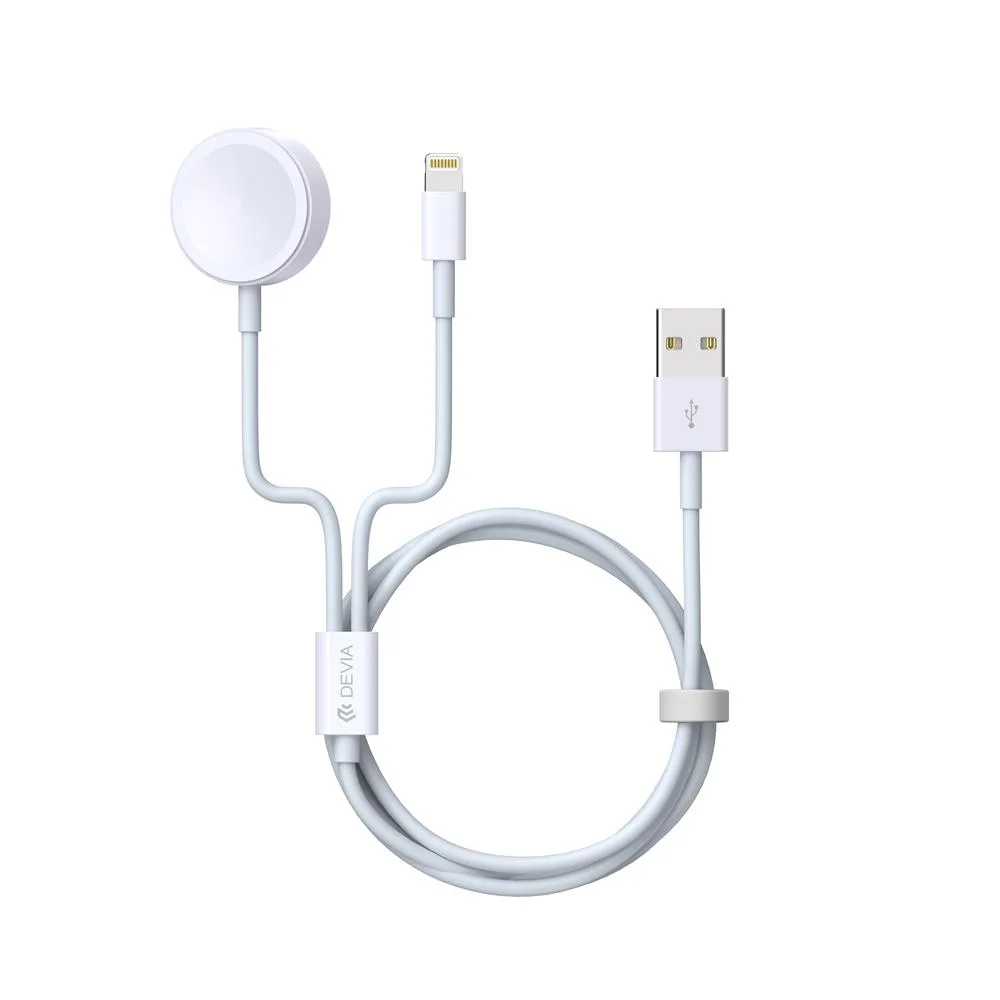 Devia kabel 2in1 Smart EA199 USB – Lightning vit med induktiv magnetladdare för Apple Watch