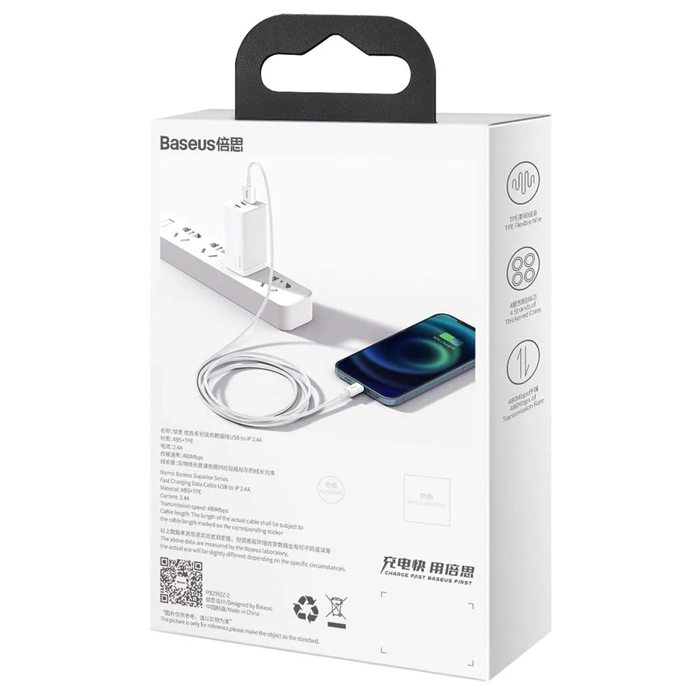 Baseus kabel Superior USB – Lightning 1,5 m 2,4A vit