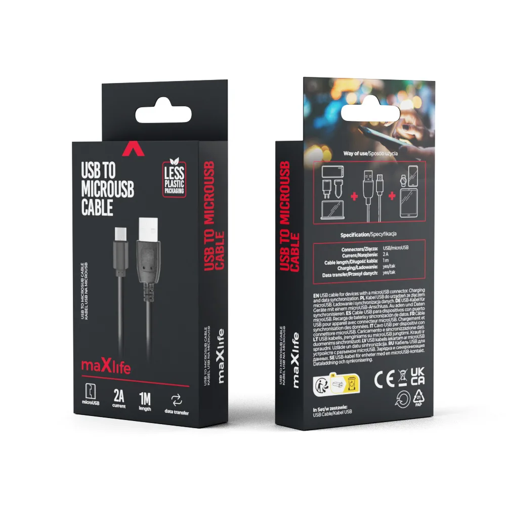 Maxlife cable USB – microUSB 1,0 m 2A black