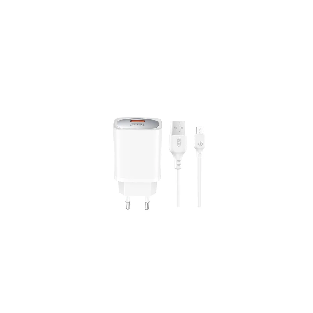 XO väggladdare CE19 QC 18W 1x USB vit + kabel microUSB