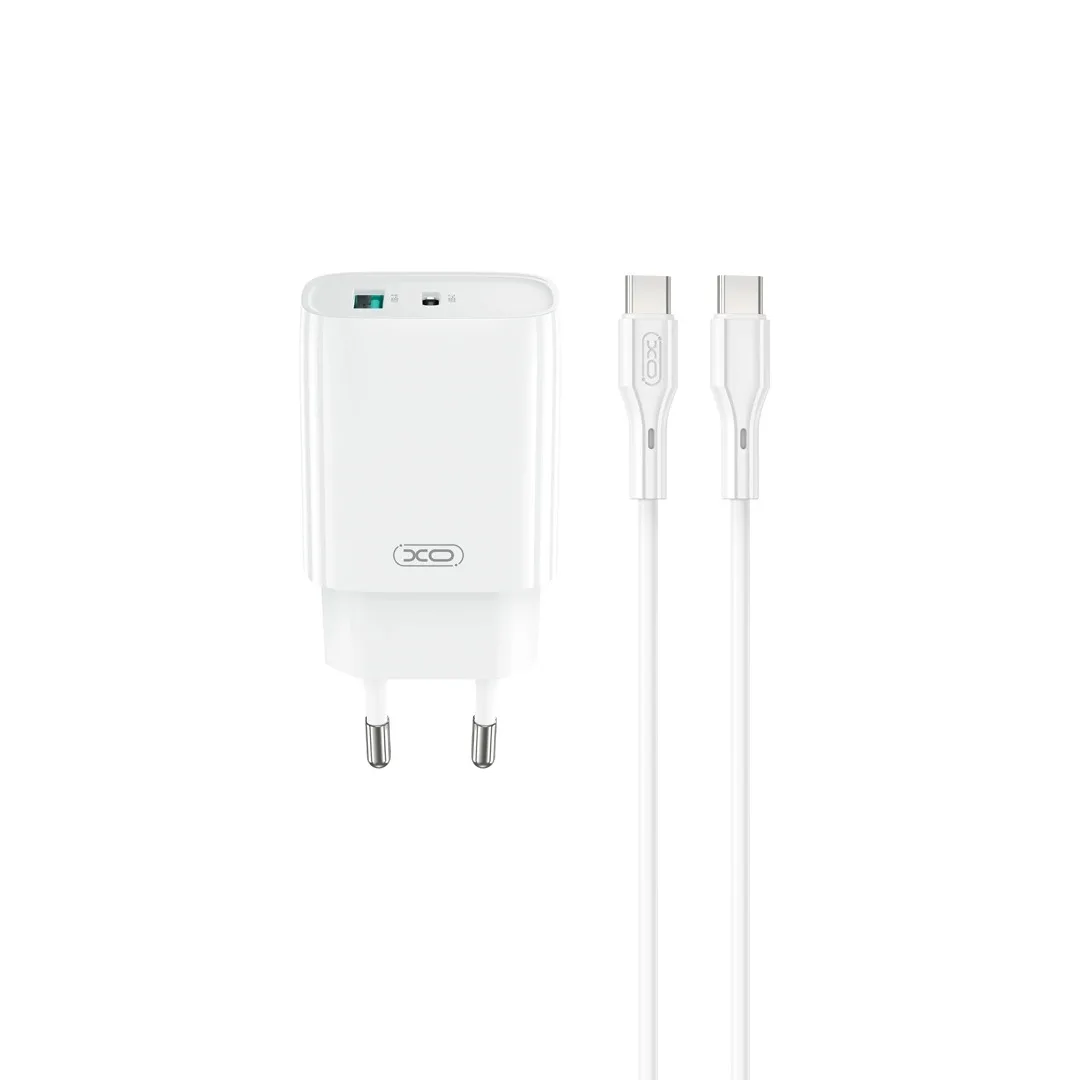 XO wall charger CE29 PD 20W 1x USB-C 1x USB white + cable USB-C - USB-C