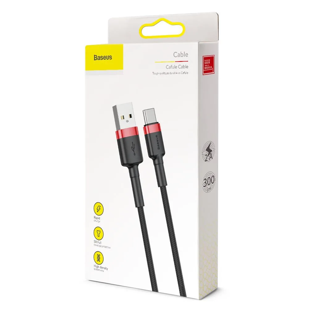 Baseus cable Cafule USB – USB-C 3,0 m 2A red-black