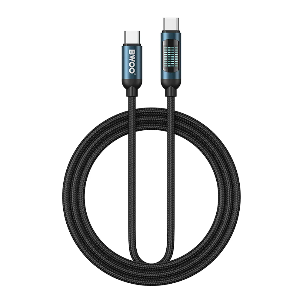 BWOO Flettad kabel USB-C – USB-C 1m 60W med animerad belysning svart